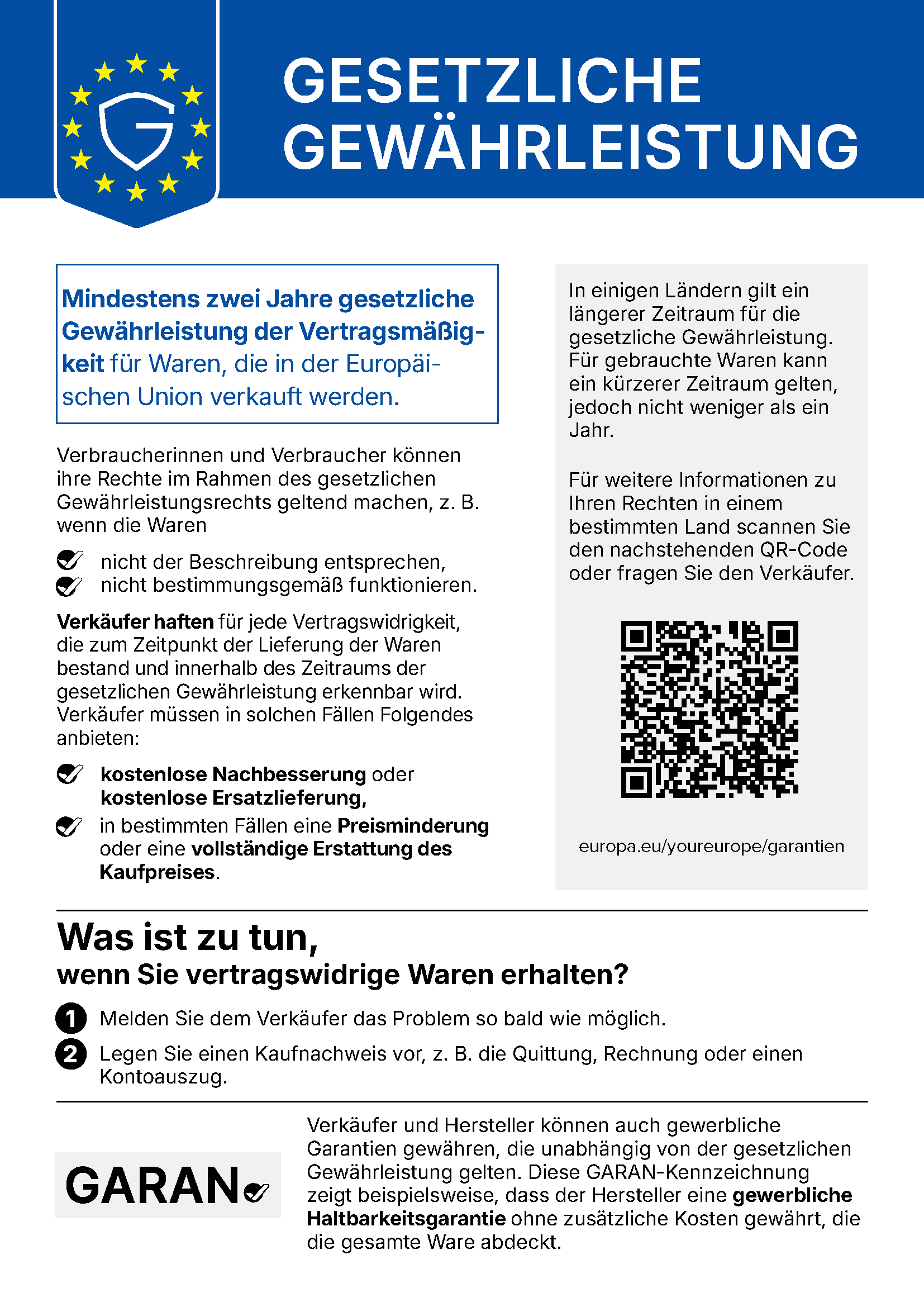 Unveränderte offizielle EU-Mitteilung zur gesetzlichen Gewährleistung. Vollständiger Wortlaut auch unter Information als Text lesen.