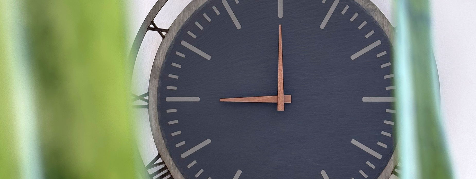 Slate wall clock with wooden frame